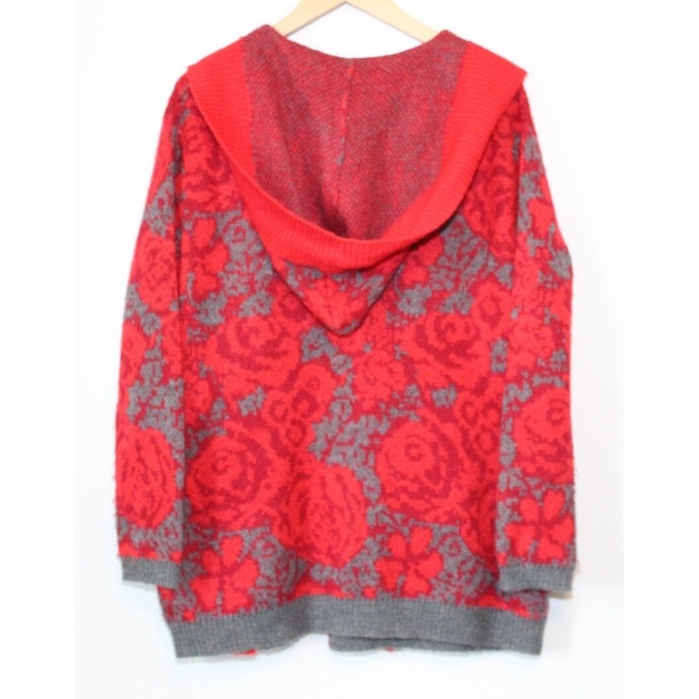 Anthropologie x Sparrow Hooded Open Cardigan Sweater Red Rose Medium Pockets - Picture 6 of 8